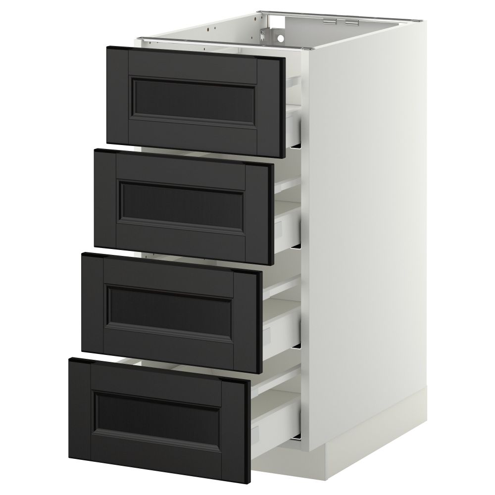 Напольный шкаф 4 фронтальных панели, 4 ящика МЕТОД / МАКСИМЕРА, белый, Лаксарби черно-коричневый - схема-чертеж с размерами