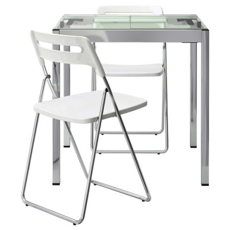Стол и 2 стула ГЛИВАРП / НИССЕ, прозрачный, хромированный белый (75 см)