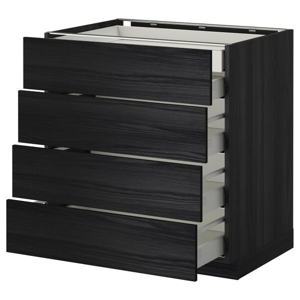 Напольный шкаф 4 фронтальных, 2 низких, 3 средних ящ, черный, Тингсрид черный 80x60 см IKEA МЕТОД / МАКСИМЕРА 292.343.53 - фото 1
