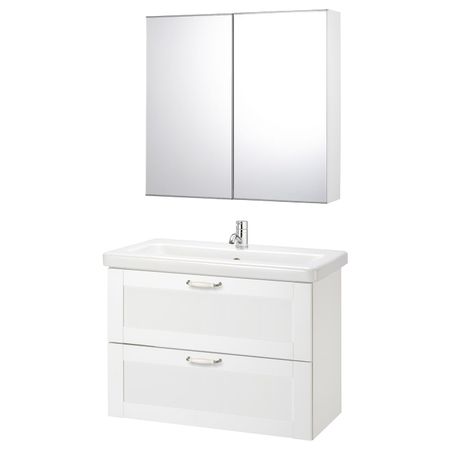 Комплект мебели для ванной, 6 предм., Йельсен белый/ПИЛКОН смеситель 84x43x65 см IKEA FISKÅN ФИСКОН / TVÄLLEN ТВЭЛЛЕН 394.360.58