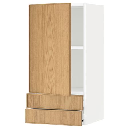 Навесной шкаф с дверцей, 2 ящика МЕТОД / МАКСИМЕРА, белый, Экестад дуб