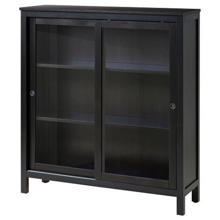 Шкаф-витрина ХЕМНЭС, черно-коричневый (120x130 см)