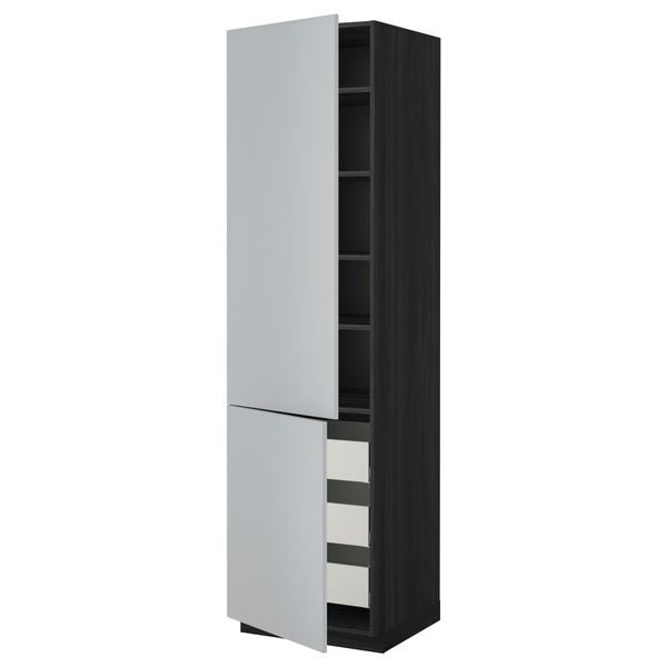 Высокий шкаф + полки, 3 ящика, 2 дверцы МЕТОД / МАКСИМЕРА, черный, Веддинге серый - фото 1