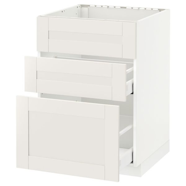Напольный шкаф под мойку + 3 фронтальных панели/2ящ, белый/Сэведаль белый 60x60 см IKEA METOD МЕТОД / MAXIMERA МАКСИМЕРА - фото 1