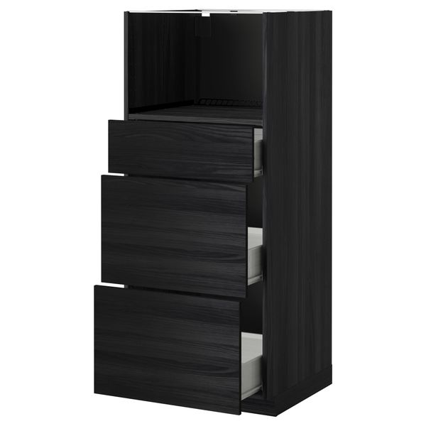 Высокий шкаф для СВЧ с 3 ящиками МЕТОД / ФОРВАРА, черный, Тингсрид черный (60x60x140 см) - фото 1