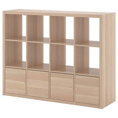 Стеллаж с 4 вставками, под беленый дуб 147x112 см IKEA KALLAX КАЛЛАКС 092.782.58