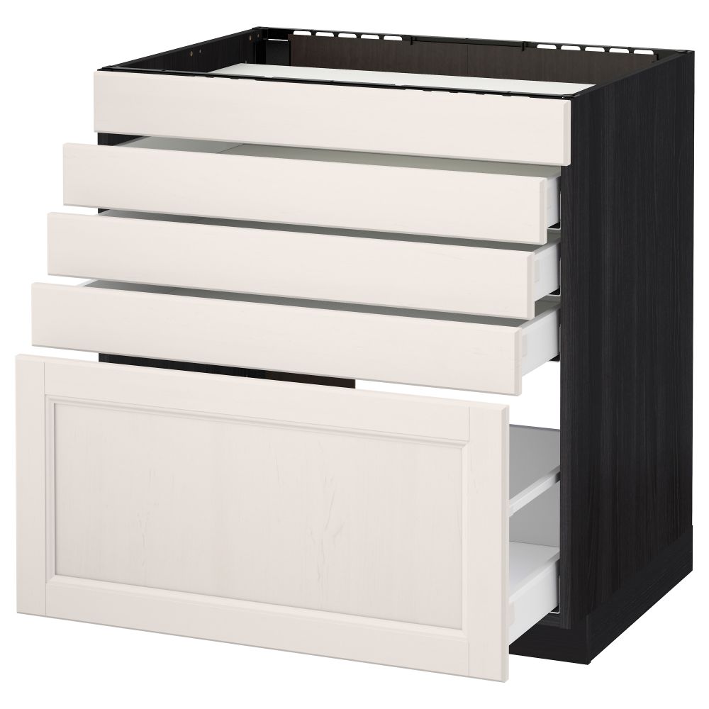 Напольный шкаф для варочной панели, 5 фасадов, 4 ящиков МЕТОД / МАКСИМЕРА, черный, Лаксарби белый - схема-чертеж с размерами