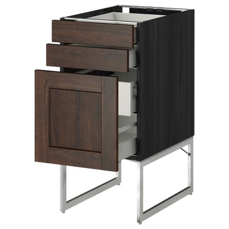 Напольный шкаф 3 фронтальных панели, 2 нижних, 2 средних ящика МЕТОД / МАКСИМЕРА, черный, Эдсерум коричневый