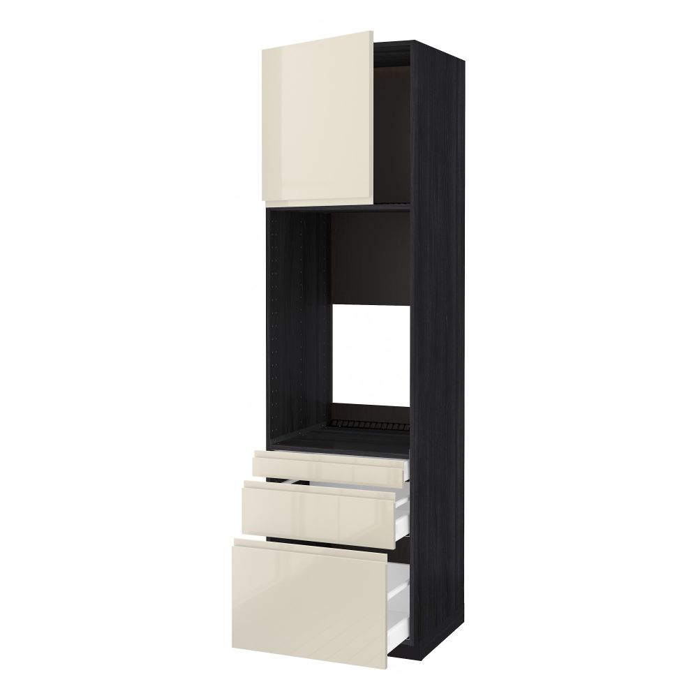 Высокий шкаф для двойной духовки, 3 ящика, дверца МЕТОД / МАКСИМЕРА, черный, Воксторп глянцевый светло-бежевый - схема-чертеж с размерами