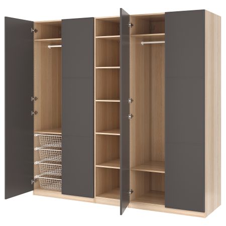 Гардероб ПАКС, под беленый дуб, Мерокер темно-серый (250x60x236 см)