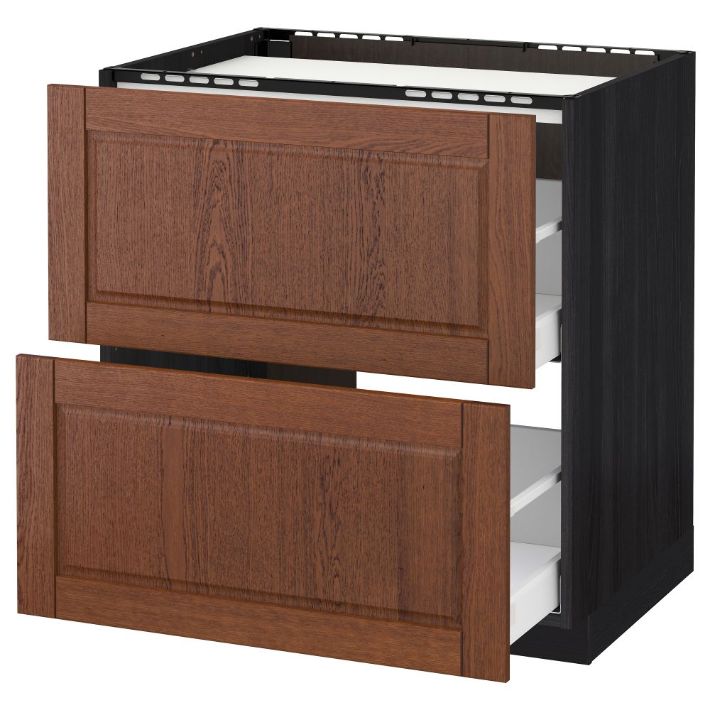 Напольный шкаф, 2 фронтальных панели, 3 ящика МЕТОД / МАКСИМЕРА, черный, Филипстад коричневый - схема-чертеж с размерами