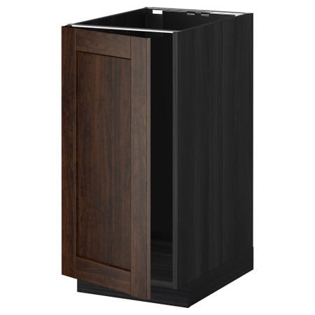 Напольный шкаф для мойки, мусорных контейнер МЕТОД, черный, Эдсерум коричневый (40x60 см)