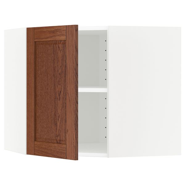 Угловой навесной шкаф с полками МЕТОД, белый, Филипстад коричневый - схема-чертеж с размерами