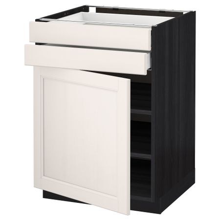 Напольный шкаф с дверцей, 2 ящиками МЕТОД / МАКСИМЕРА, черный, Лаксарби белый