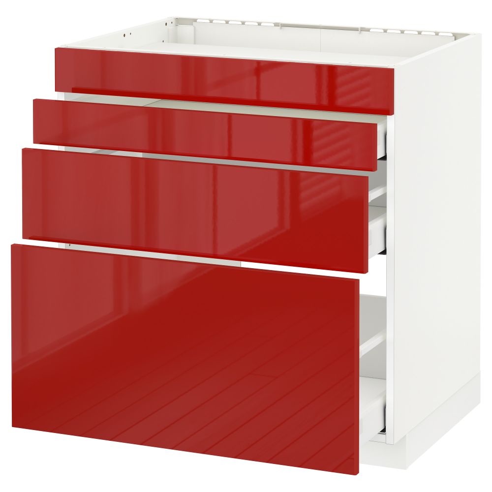 Напольный шкаф для духовки, 4фасада, 3 ящика МЕТОД / МАКСИМЕРА, белый, Рингульт красный - схема-чертеж с размерами
