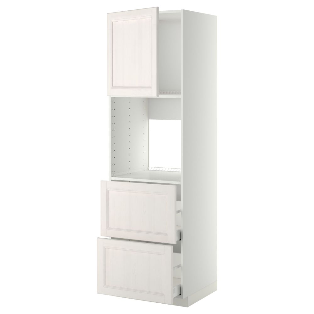 Высокий шкаф для духовки + дверца, 2 форнтальных, 2 высоких ящик МЕТОД / МАКСИМЕРА, белый, Лаксарби белый - фото 1