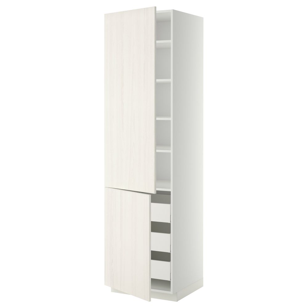 Высокий шкаф + полки, 3 ящика, 2 дверцы МЕТОД / МАКСИМЕРА, белый, Росдаль белый - схема-чертеж с размерами