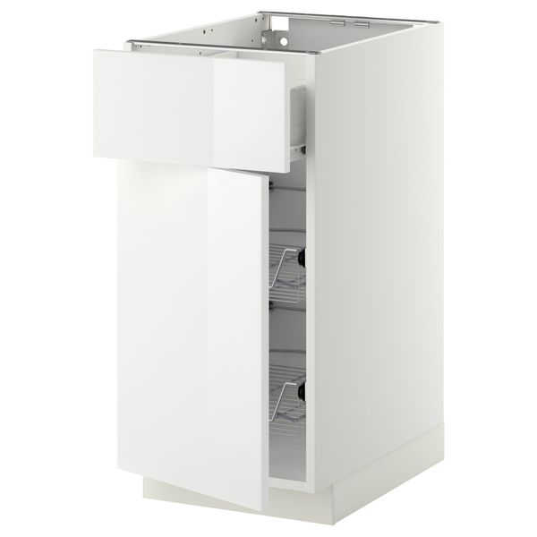 Напольный шкаф с проволочной корзиной, ящиком, дверью МЕТОД / ФОРВАРА, белый, Рингульт белый - схема-чертеж с размерами
