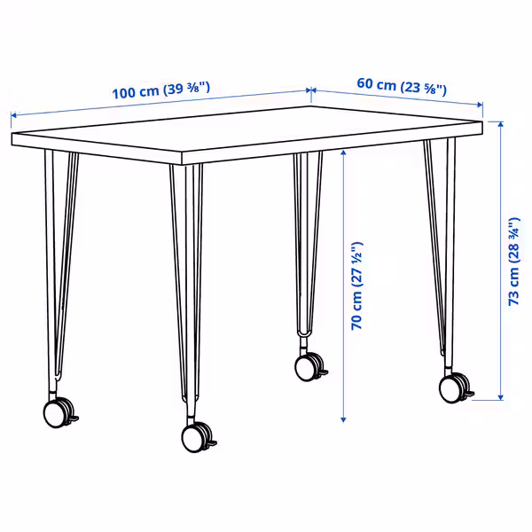 LINNMON / KRILLE Письменный стол - белый 100x60 см - схема-чертеж с размерами