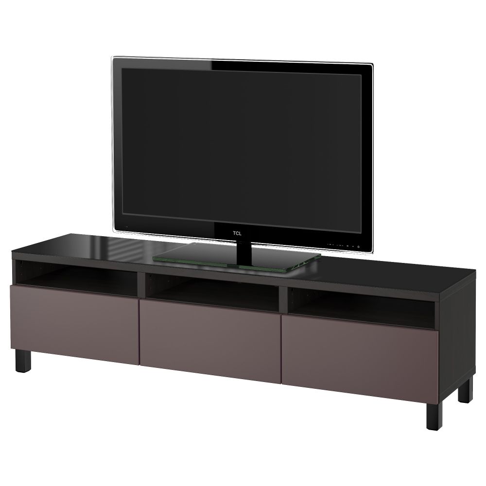 Тумба для ТВ с ящиками БЕСТО, черно-коричневый, Вальвикен темно-коричневый (180x40x48 см) - фото 1