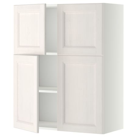 Навесной шкаф с полками, 4 дверцы МЕТОД, белый, Лаксарби белый (80x100 см)