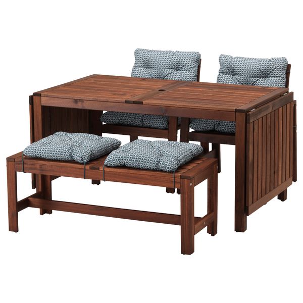 Стол + 2 кресла + скамья ЭПЛАРО, коричневая морилка, Иттерон синий - схема-чертеж с размерами