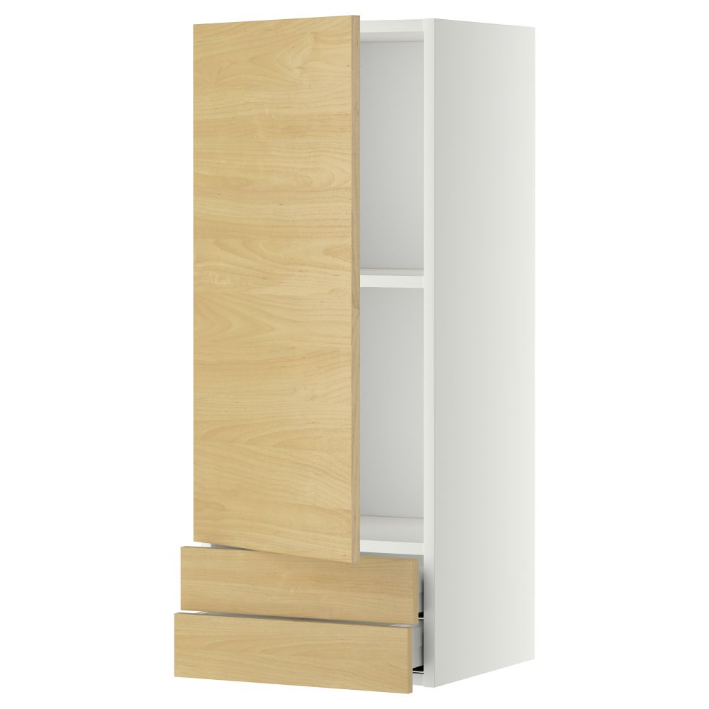 Навесной шкаф с дверцей, 2 ящика МЕТОД / МАКСИМЕРА, белый, Тингсрид береза - фото 1