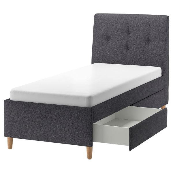 Кровать с отделением для хранения, Gunnared темно-серый, 90x200 см IKEA IDANÄS ИДАНЭС 104.596.20 - фото 1
