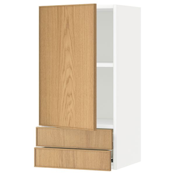 Навесной шкаф с дверцей, 2 ящика МЕТОД / ФОРВАРА, белый, Экестад дуб - схема-чертеж с размерами