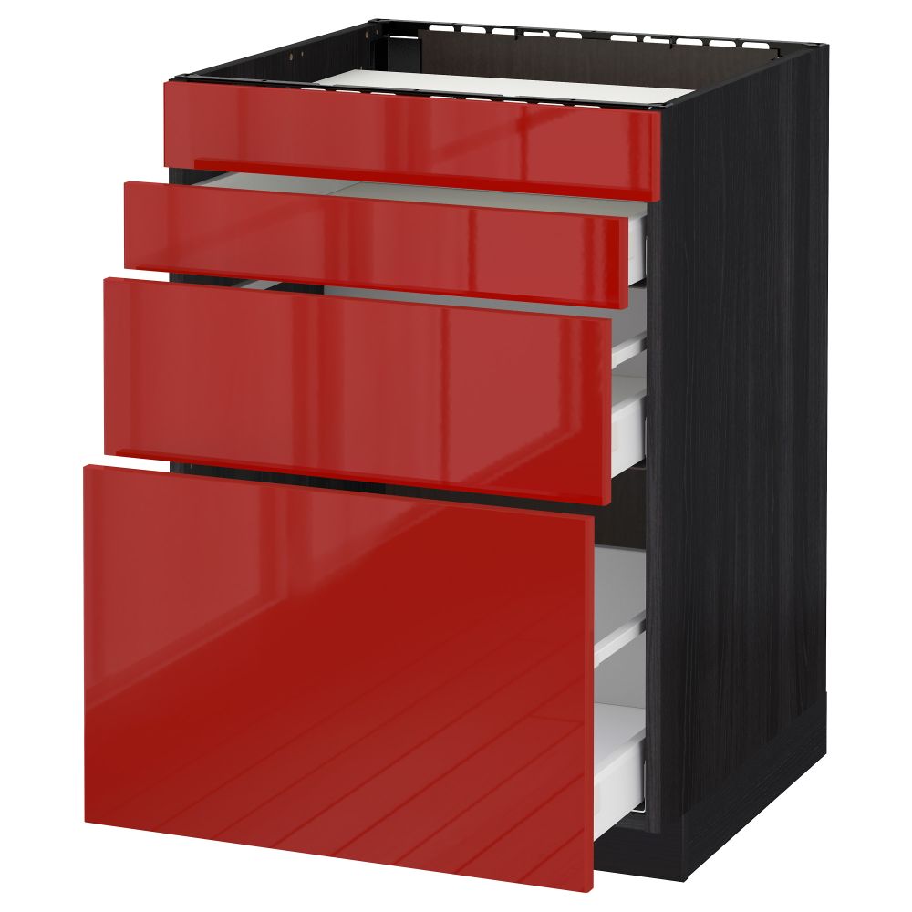 Напольный шкаф для духовки, 4фасада, 3 ящика МЕТОД / МАКСИМЕРА, черный, Рингульт красный - схема-чертеж с размерами