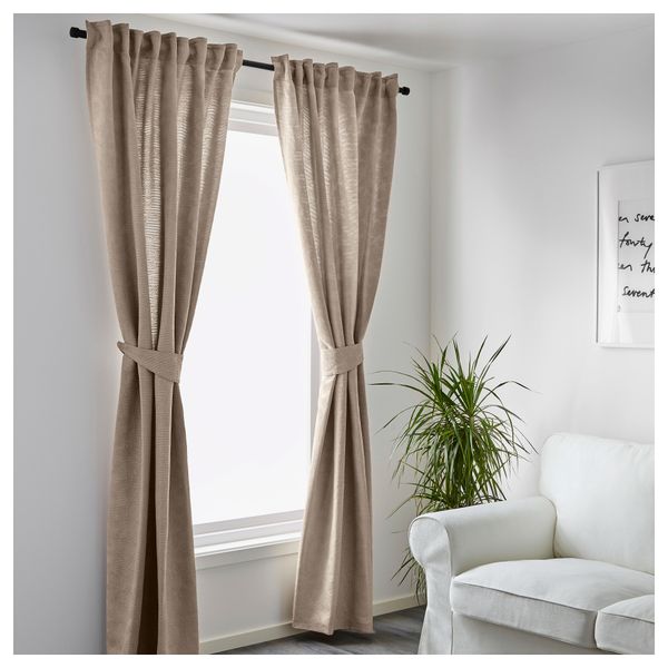 Гардины с прихватом, 1 пара БЛЕКВИВА, бежевый (145x300 см) - фото 2