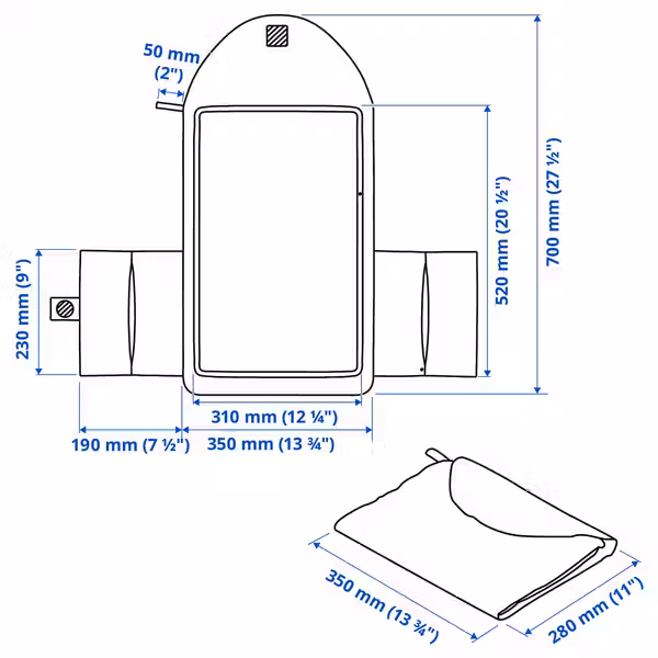 GRÖNFINK Пеленальная подстилка - складной/зеленый 70x35 см - схема-чертеж с размерами