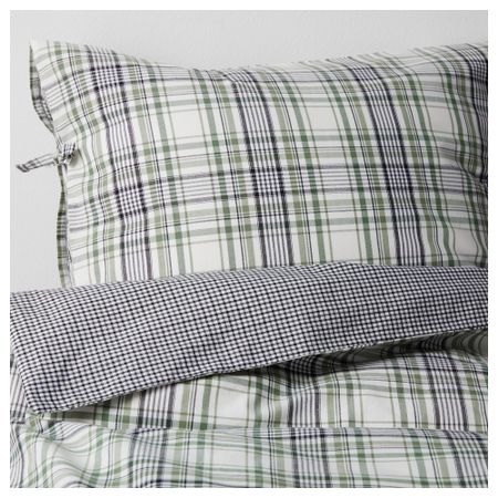 Пододеяльник и 1 наволочка СНЭРЙМОРА, клетка, зеленый
