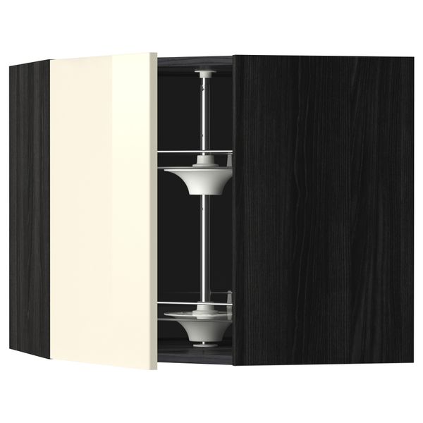 Угловой навесной шкаф с вращающейся секцией МЕТОД, черный, Рингульт кремовый - схема-чертеж с размерами