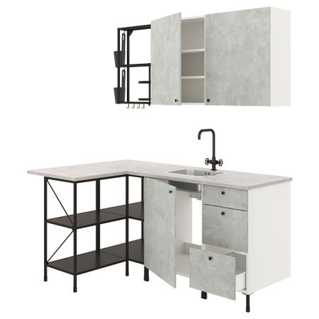 Угловая кухня, антрацит, под бетон IKEA BEGIVENHET БЕГИВЕНХЕТ 393.382.32