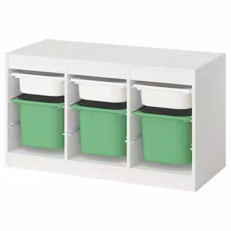 TROFAST Комбинация д/хранения+контейнеры - белый белый/ярко-зеленый 99x44x56 см