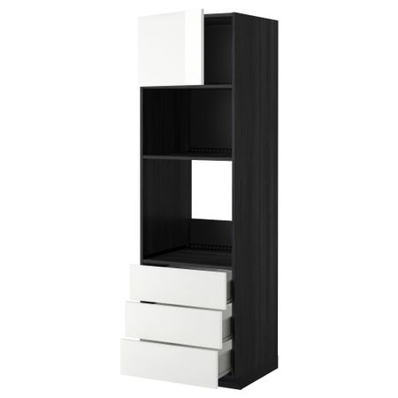 Высокий шкаф для духовки/СВЧ дверца, 3 ящика МЕТОД / ФОРВАРА, черный, Рингульт белый