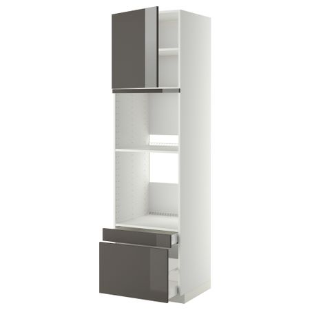 Высокий шкаф для духовки комбинированный, духовка + дверца, 2 ящика МЕТОД / МАКСИМЕРА, белый, Рингульт серый