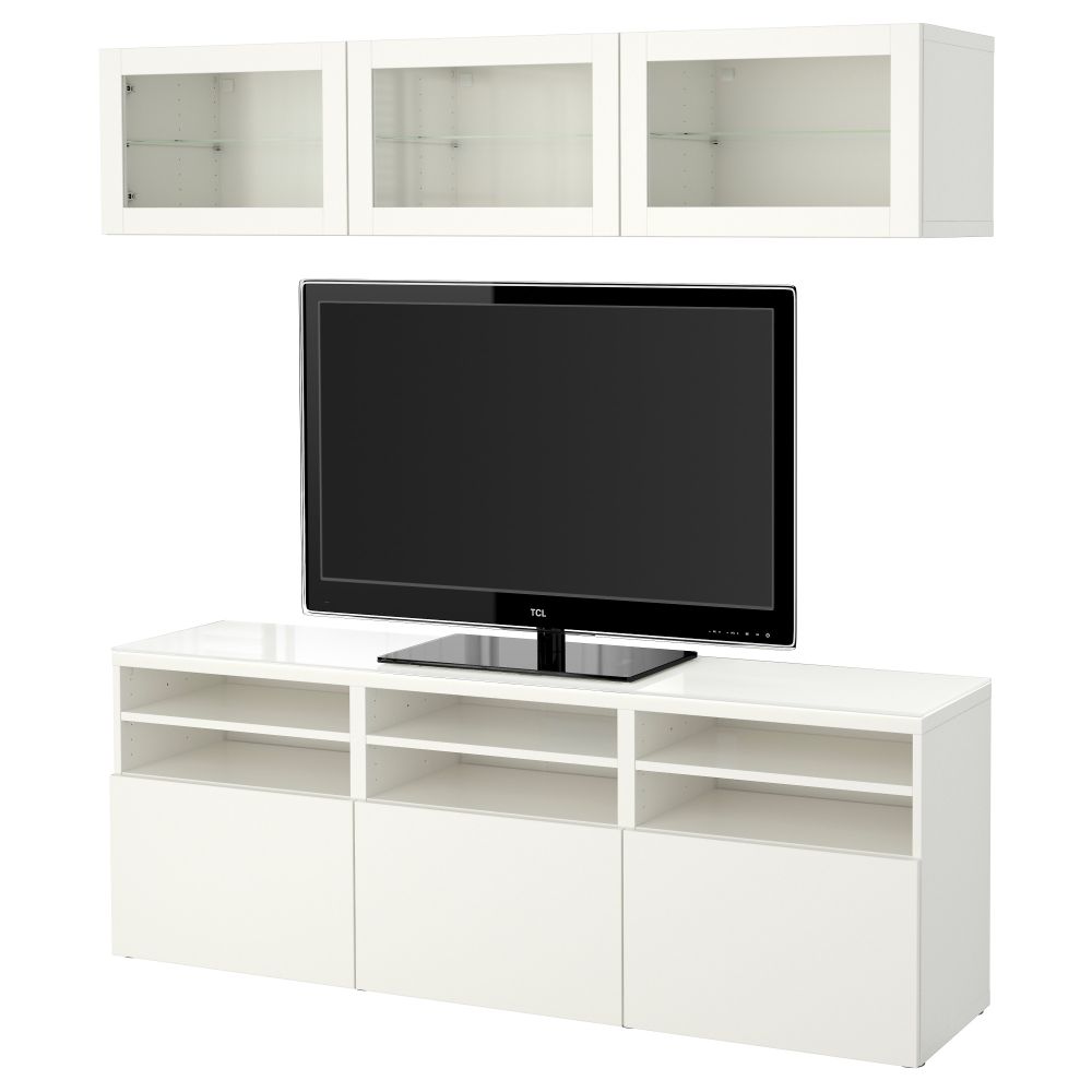 Шкаф для ТВ, комбинированный, стекляные дверцы БЕСТО, Лаппвикен, Синдвик белый прозрачное стекло (180x40x192 см) - фото 1