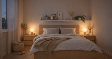 Спальня в скандинавском стиле с кроватью 160×200 из белёного дуба