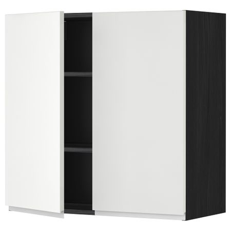 Навесной шкаф с полками, 2 дверцы МЕТОД, черный, Нодста белый