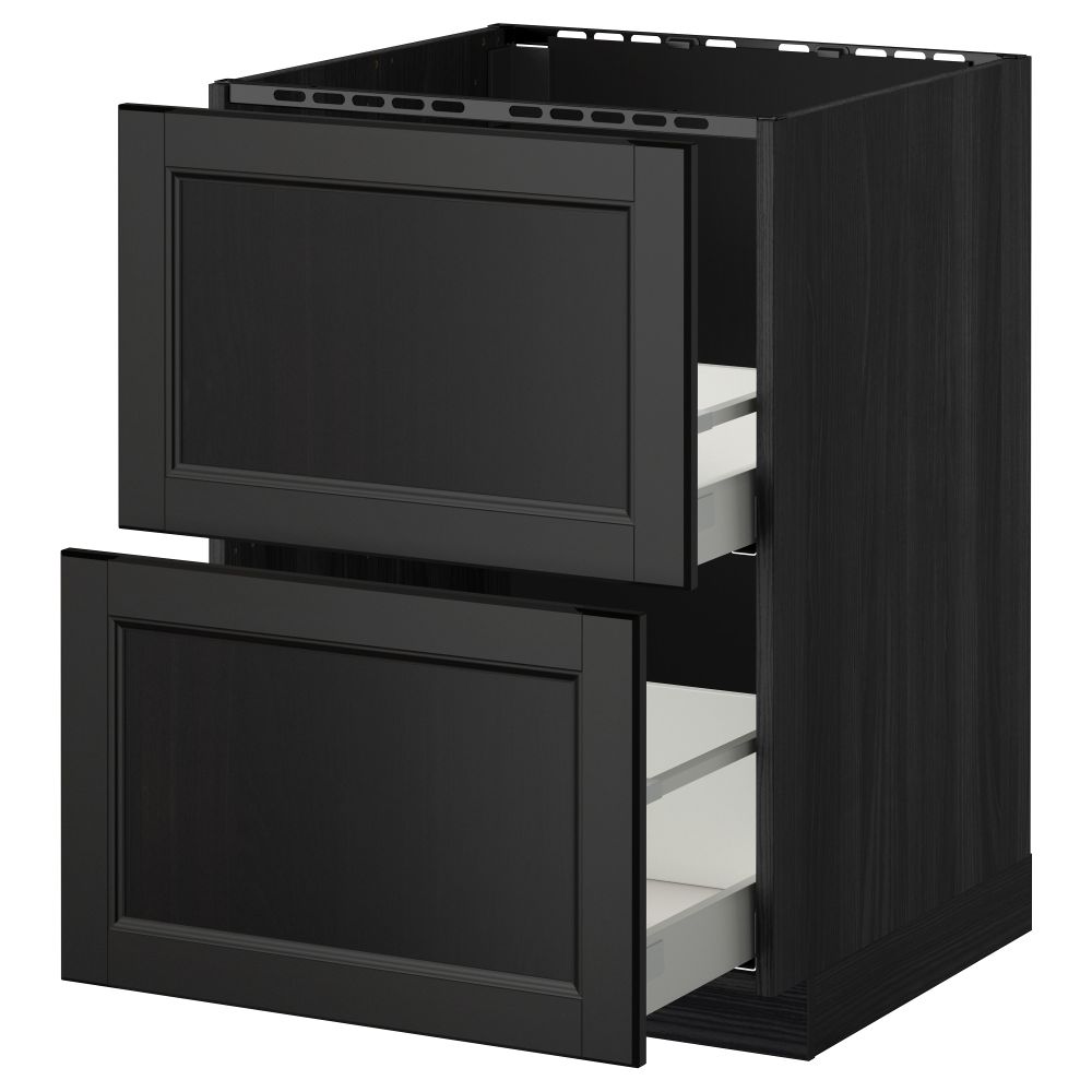 Напольный шкаф под мойку + 2 фронтальных панели, 2 ящика МЕТОД / МАКСИМЕРА, черный, Лаксарби черно-коричневый - схема-чертеж с размерами