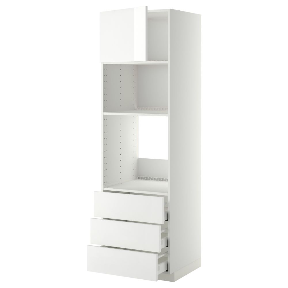 Высокий шкаф для духовки/СВЧ дверца, 3 ящика МЕТОД / МАКСИМЕРА, белый, Рингульт белый - фото 1