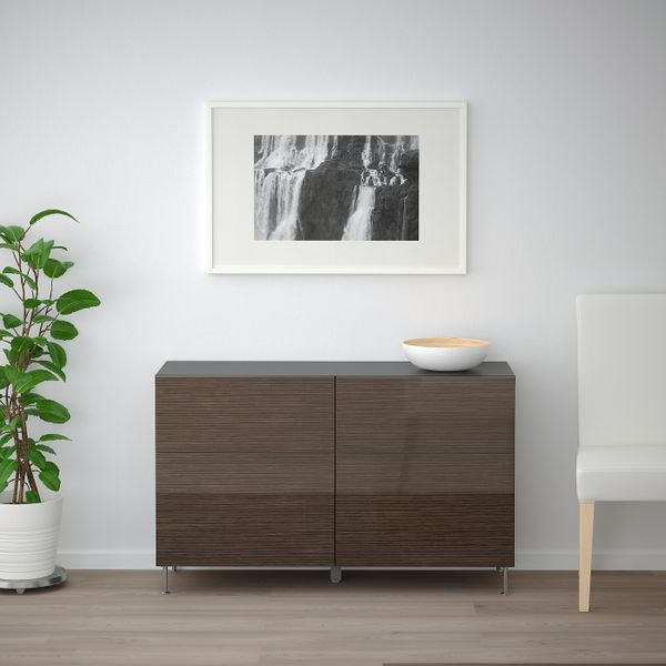 Комбинация для хранения с дверцами/ящ, черно-коричневый/СЕЛЬСВ/СТАЛЛАРП глянцевый, коричневый 120x40x74 см IKEA БЕСТО 292.684.61 - фото 3