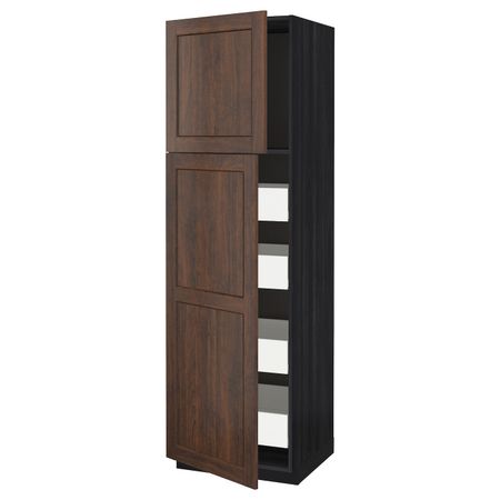 Высокий шкаф/2дверцы/4ящика, черный/Эдсерум коричневый 60x60x200 см IKEA МЕТОД / ФОРВАРА 893.660.86