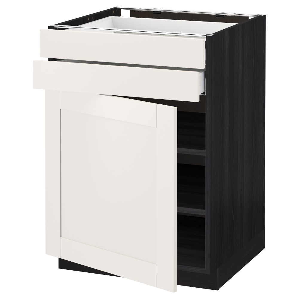 Напольный шкаф с дверцей, 2 ящиками МЕТОД / МАКСИМЕРА, черный, Сэведаль белый - схема-чертеж с размерами