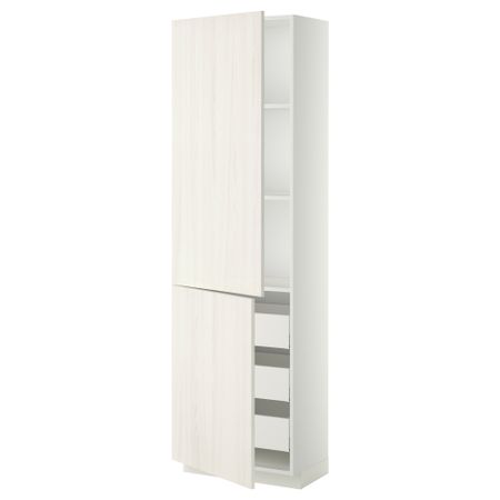 Высокий шкаф + полки, 3 ящика, 2 дверцы МЕТОД / МАКСИМЕРА, белый, Росдаль белый