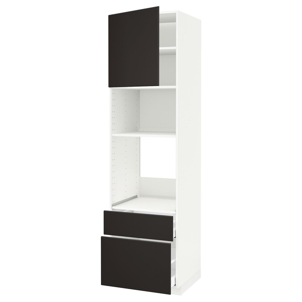 Высокий шкаф для духовки и СВЧ/дверца/2ящ, белый/Кунгсбакка антрацит 60x60x220 см IKEA METOD МЕТОД / MAXIMERA МАКСИМЕРА - фото 1