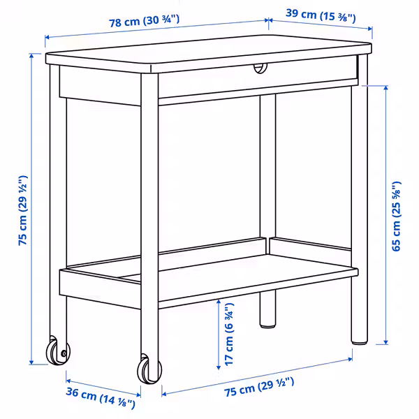 RÖNNINGE Тележка - береза 78x39 см - схема-чертеж с размерами