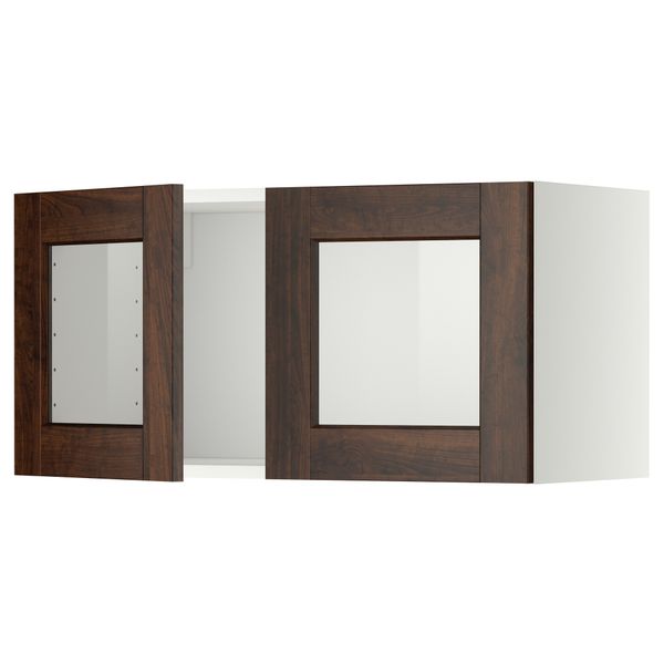 Навесной шкаф с 2 стеклянная дверями МЕТОД, белый, Эдсерум коричневый (80x40 см) - схема-чертеж с размерами